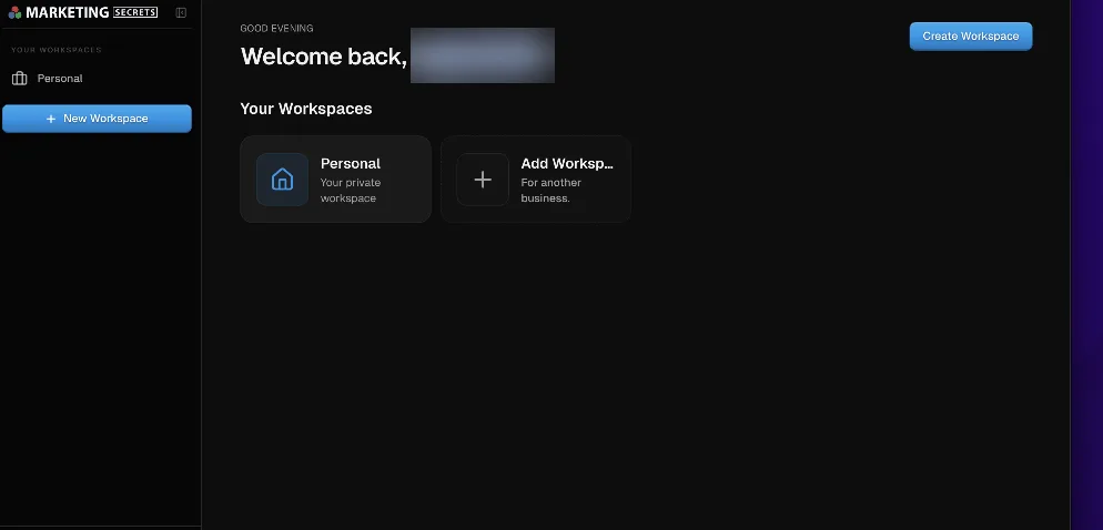 Our logged-in MarketingSecrets.AI dashboard used during the challenge