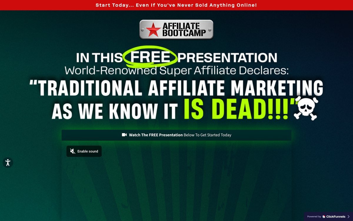 The Affiliate Bootcamp signup page on affiliatebootcamp.com
