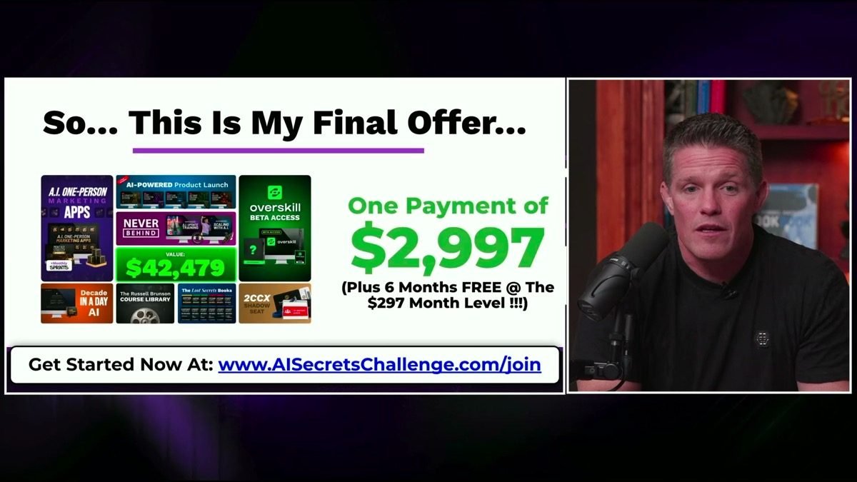 Final AI Secrets Challenge offer: one payment of $2,997
