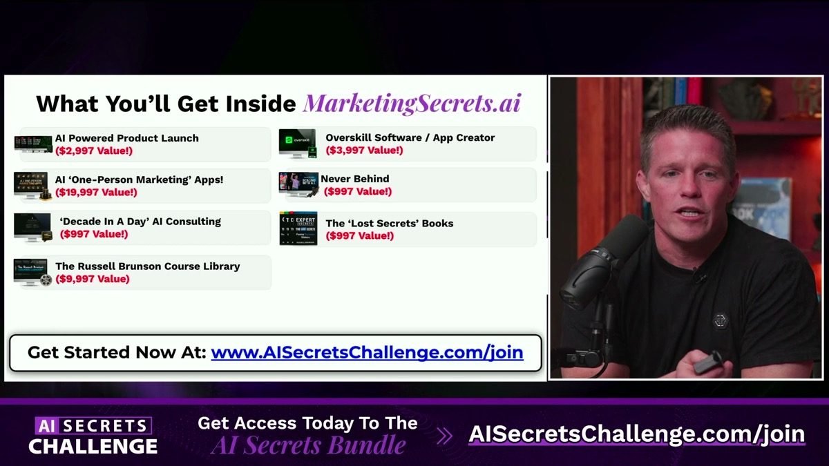 Complete "What you'll get inside MarketingSecrets.ai" bonus list with all values