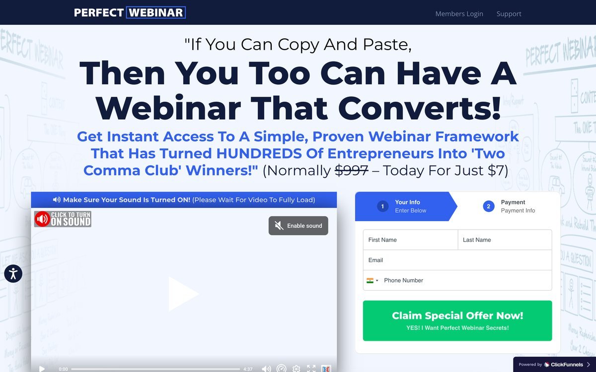 The Perfect Webinar Secrets order page on perfectwebinarsecrets.com
